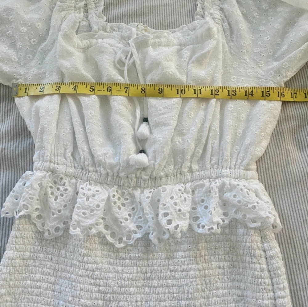 Daisy Chain White Eyelet Lace Ruched Dress Spell & The Gypsy - Picture 7 of 9